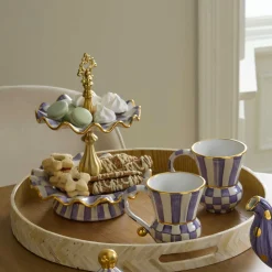 Fall Entertaining|Serveware|MacKenzie-Childs Plum Check Ceramic Two Tier Sweet Stand