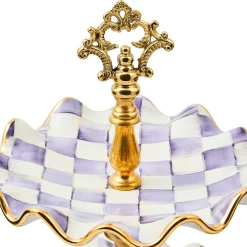 Fall Entertaining|Serveware|MacKenzie-Childs Plum Check Ceramic Two Tier Sweet Stand