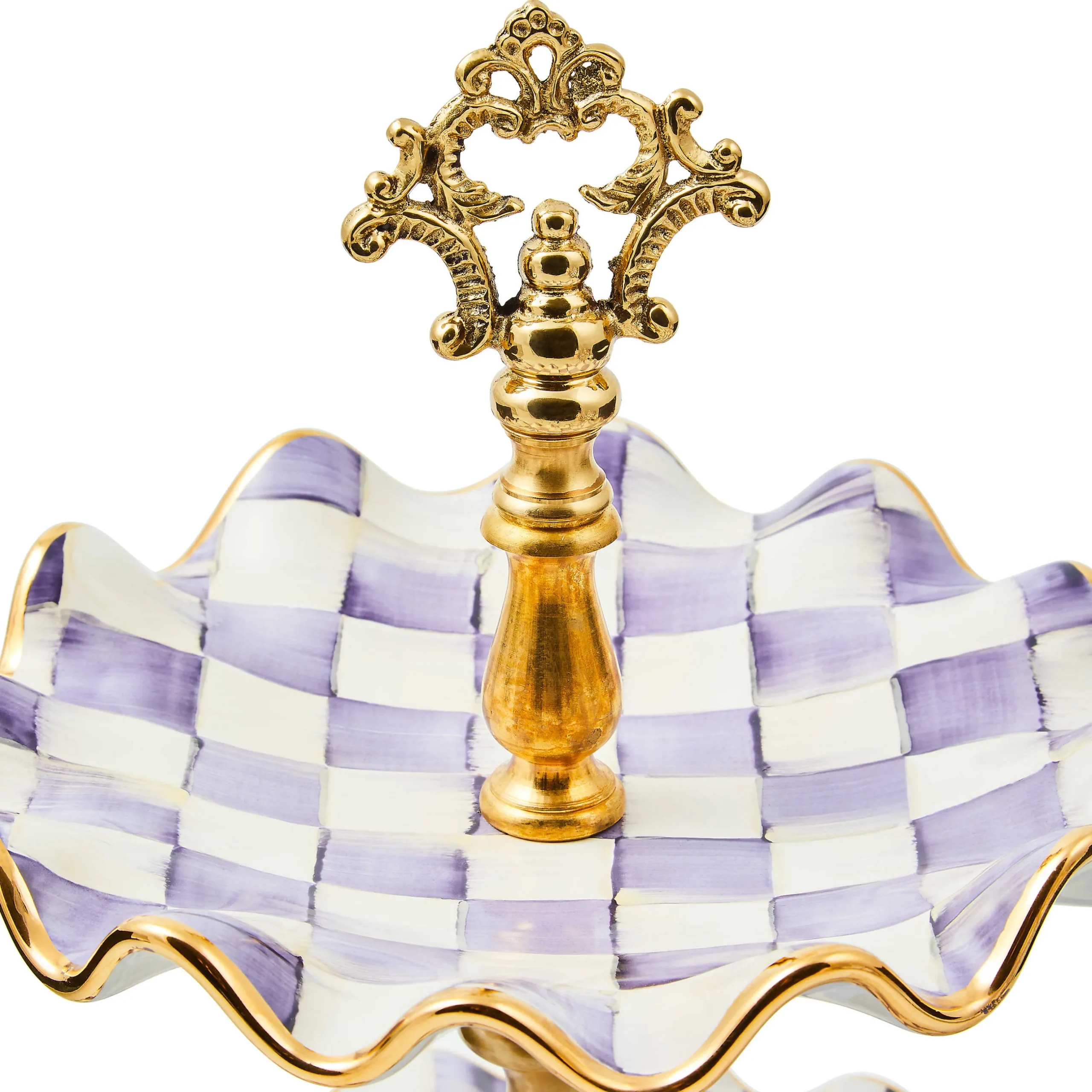 Fall Entertaining|Serveware|MacKenzie-Childs Plum Check Ceramic Two Tier Sweet Stand