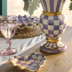 Room Accents|Serveware|MacKenzie-Childs Plum Check Fluted Ceramic Heart Plate