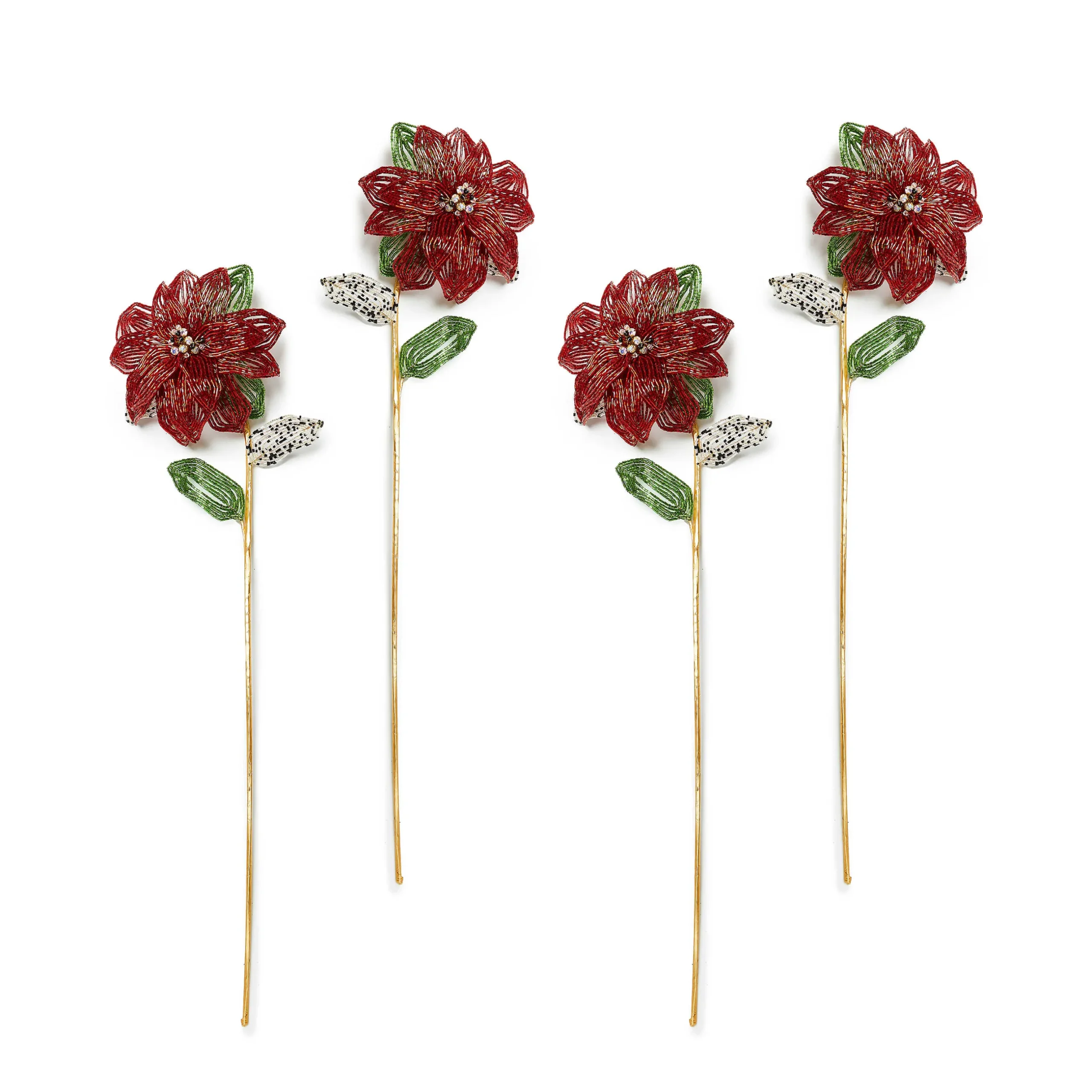 Holiday|Greenery & Florals|MacKenzie-Childs Poinsettia Beaded Stems, Set of 4