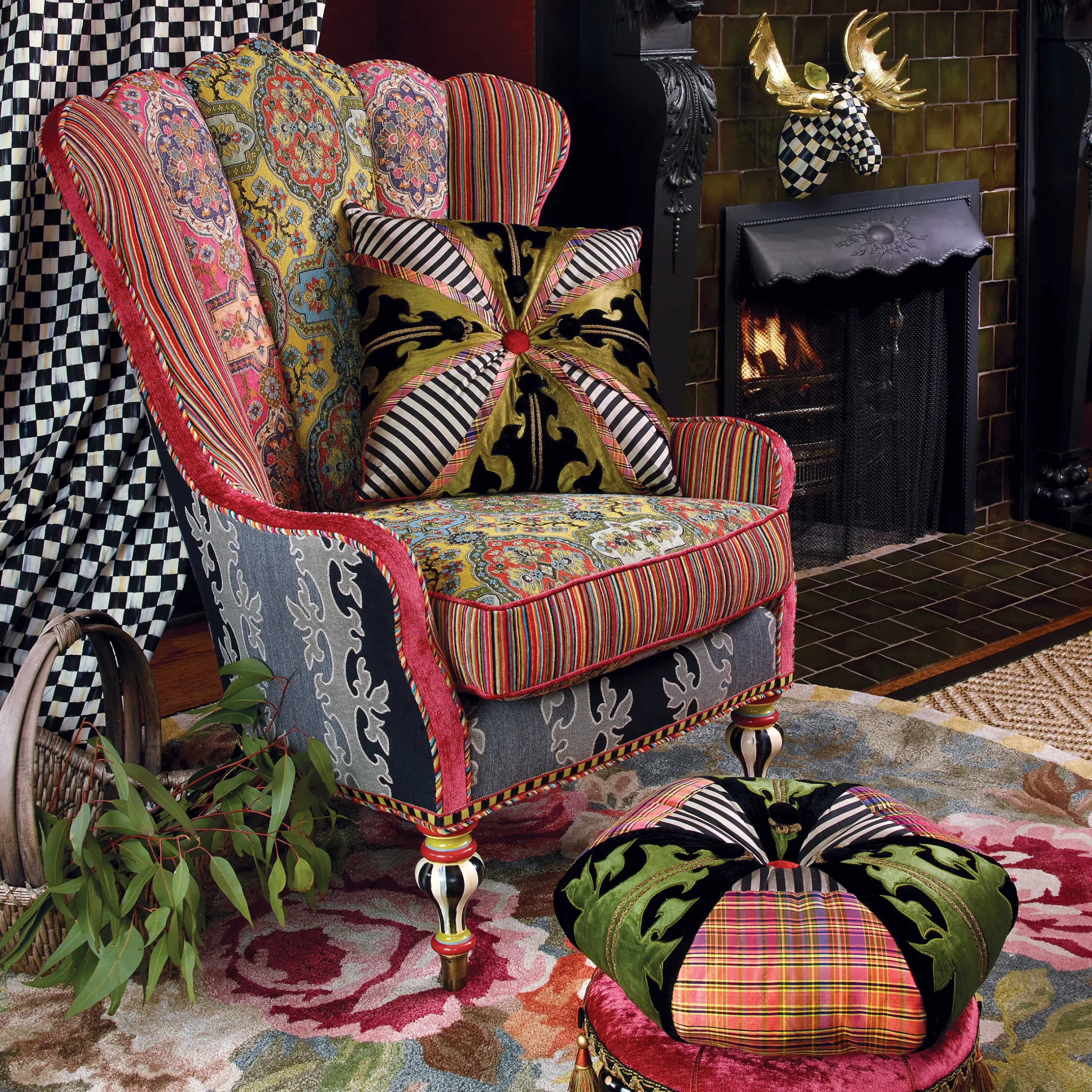 Living Room|MacKenzie-Childs Portobello Road Footstool