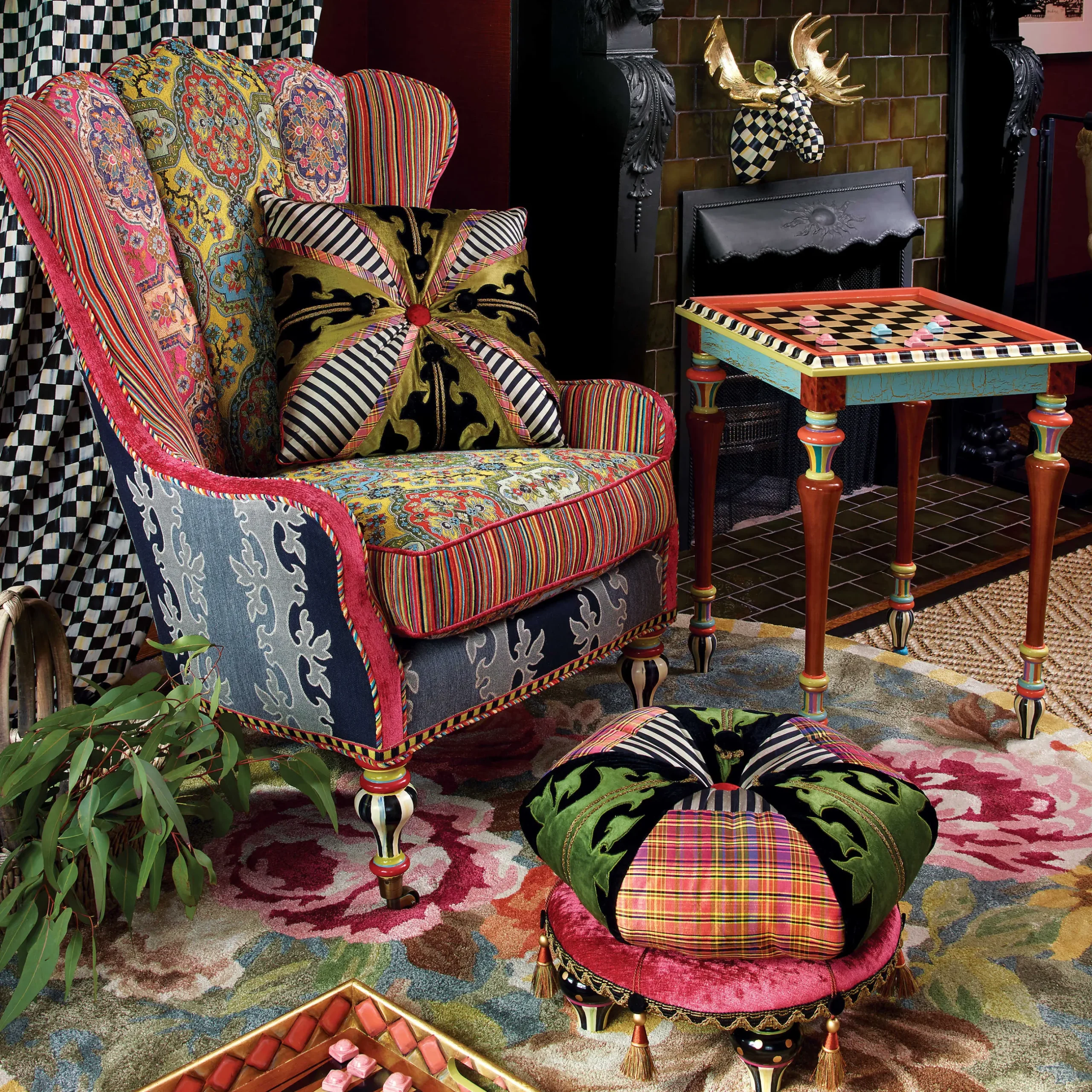 Living Room|MacKenzie-Childs Portobello Road Footstool