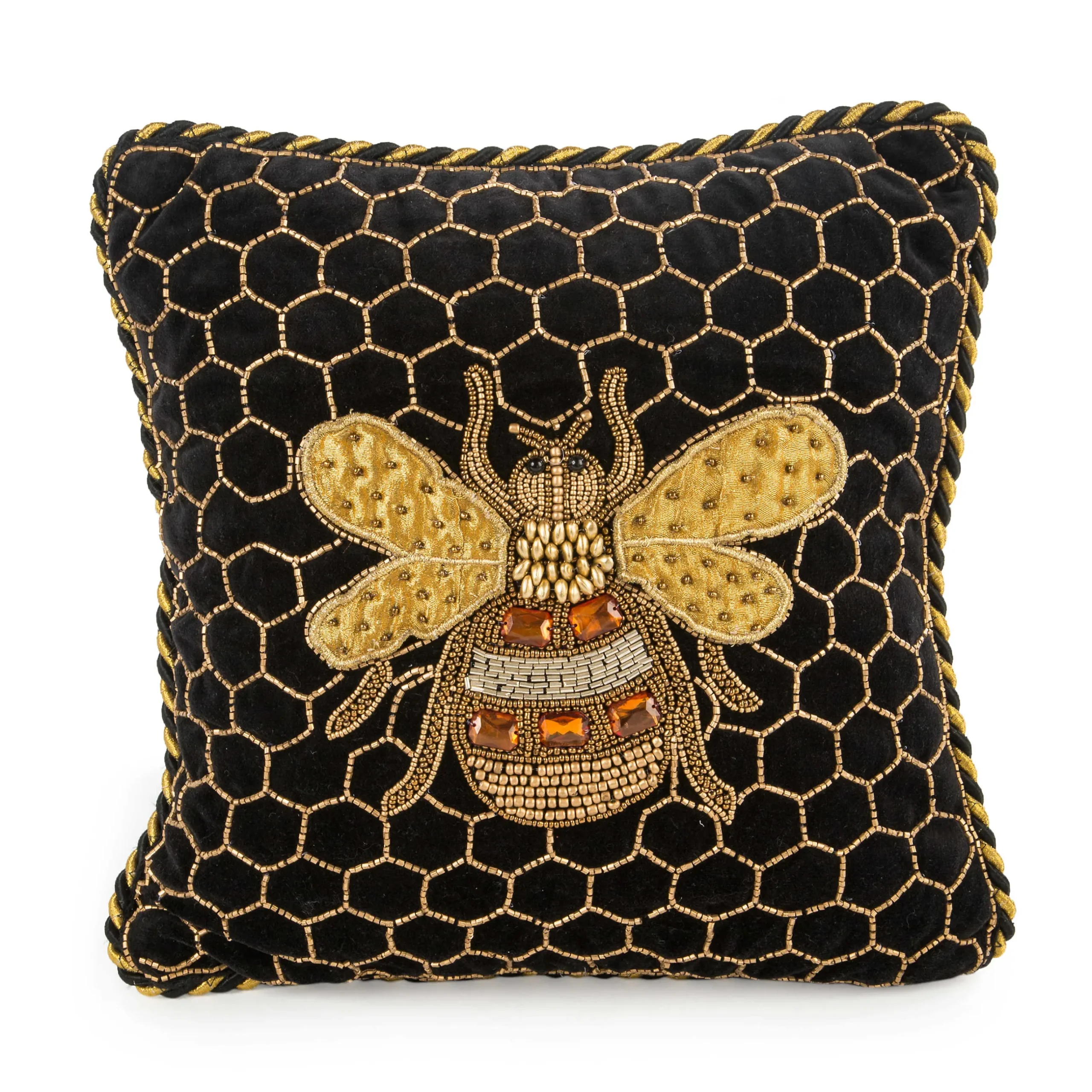 Pillows, Throws, & Cushions|MacKenzie-Childs Queen Bee Black Throw Pillow