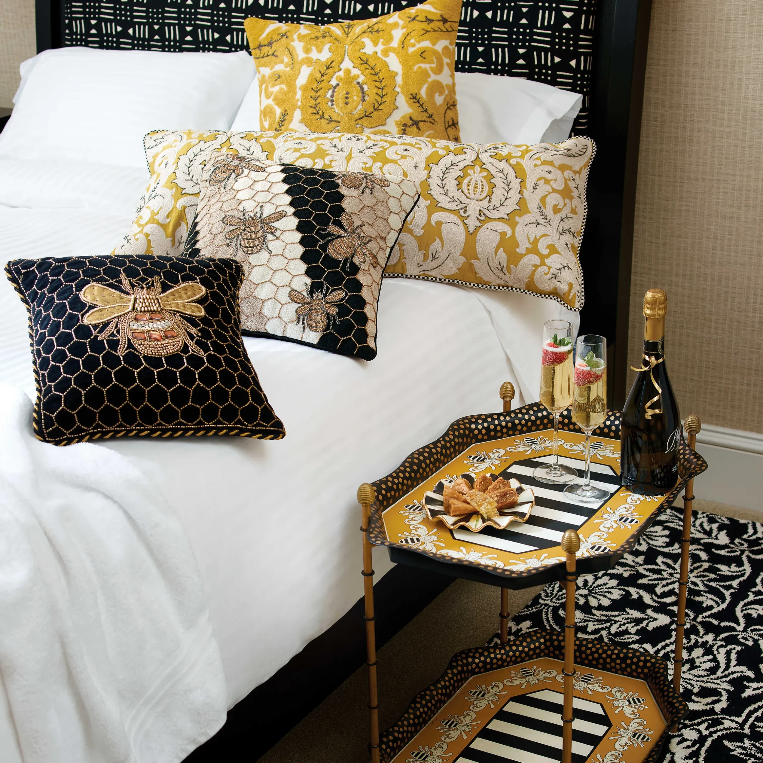 Pillows, Throws, & Cushions|MacKenzie-Childs Queen Bee Black Throw Pillow