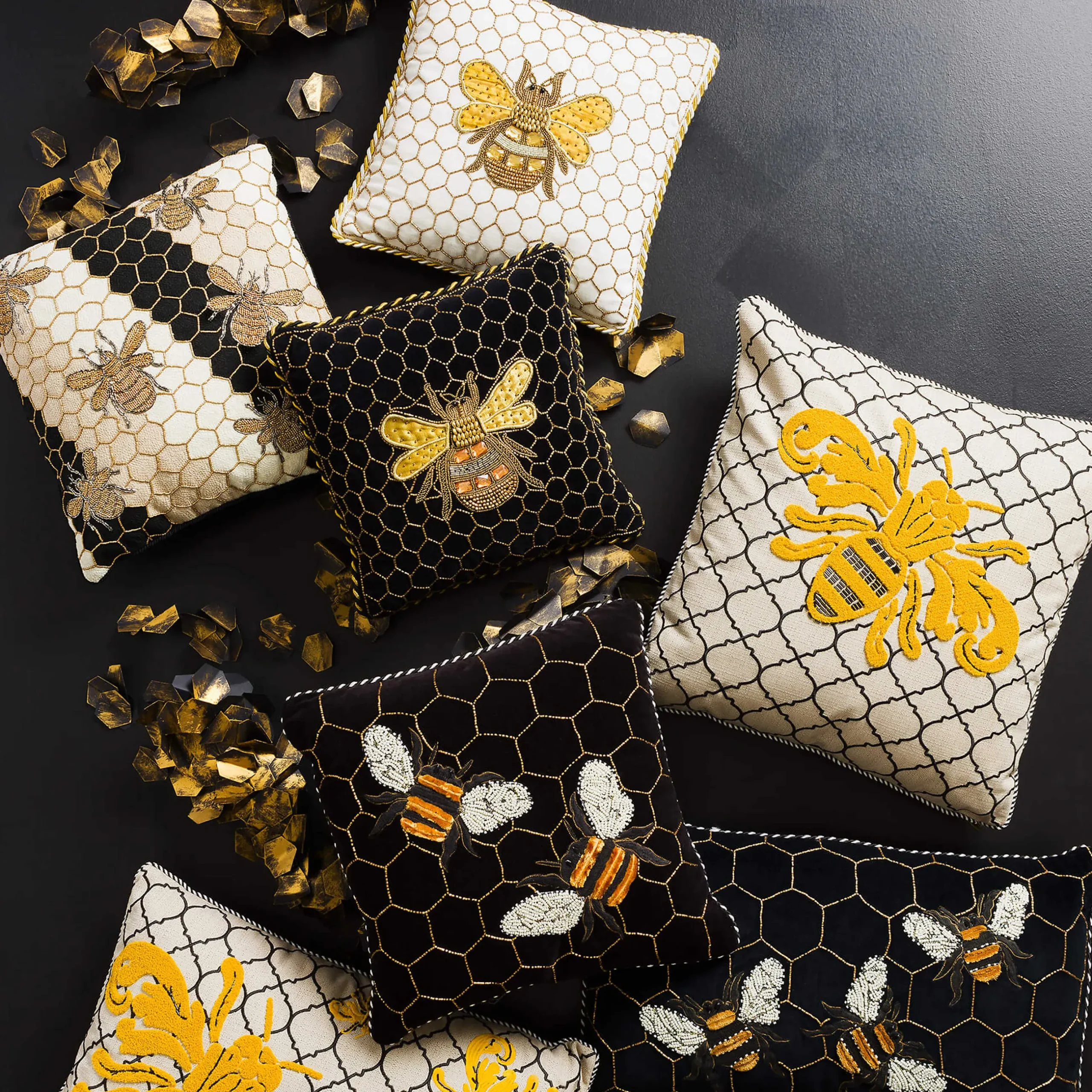 Pillows, Throws, & Cushions|MacKenzie-Childs Queen Bee Black Throw Pillow