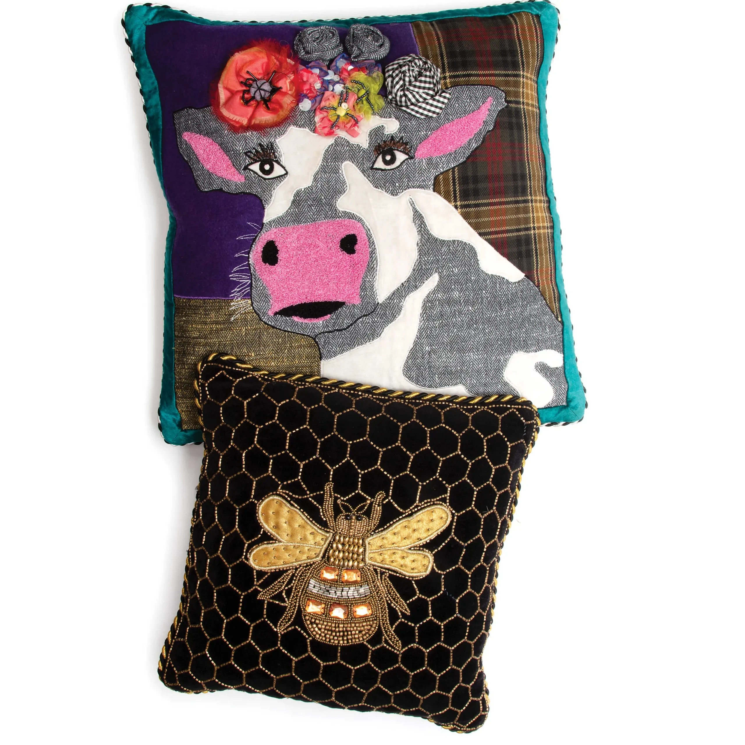 Pillows, Throws, & Cushions|MacKenzie-Childs Queen Bee Black Throw Pillow