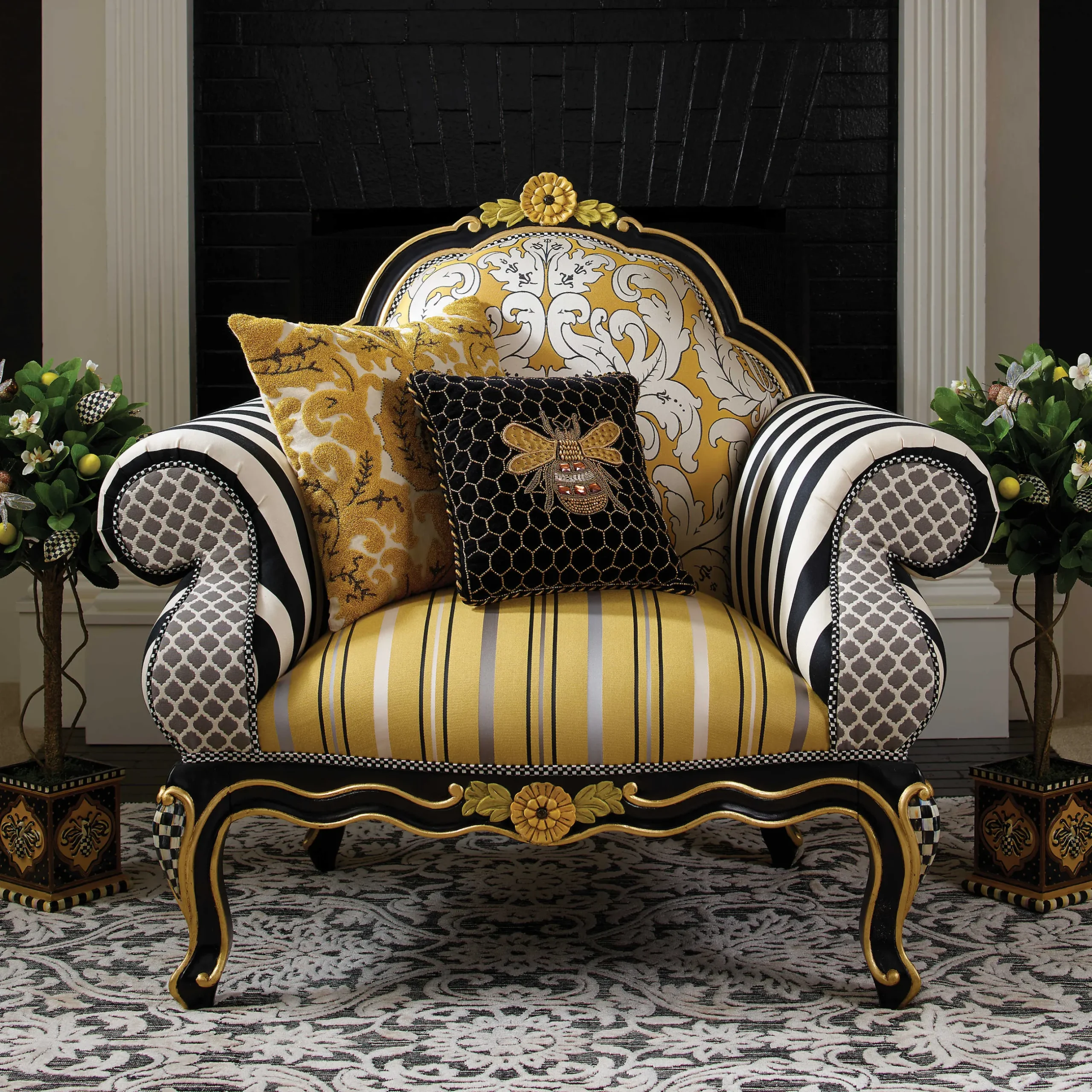 Pillows, Throws, & Cushions|MacKenzie-Childs Queen Bee Black Throw Pillow