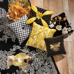 Pillows, Throws, & Cushions|MacKenzie-Childs Queen Bee Black Throw Pillow