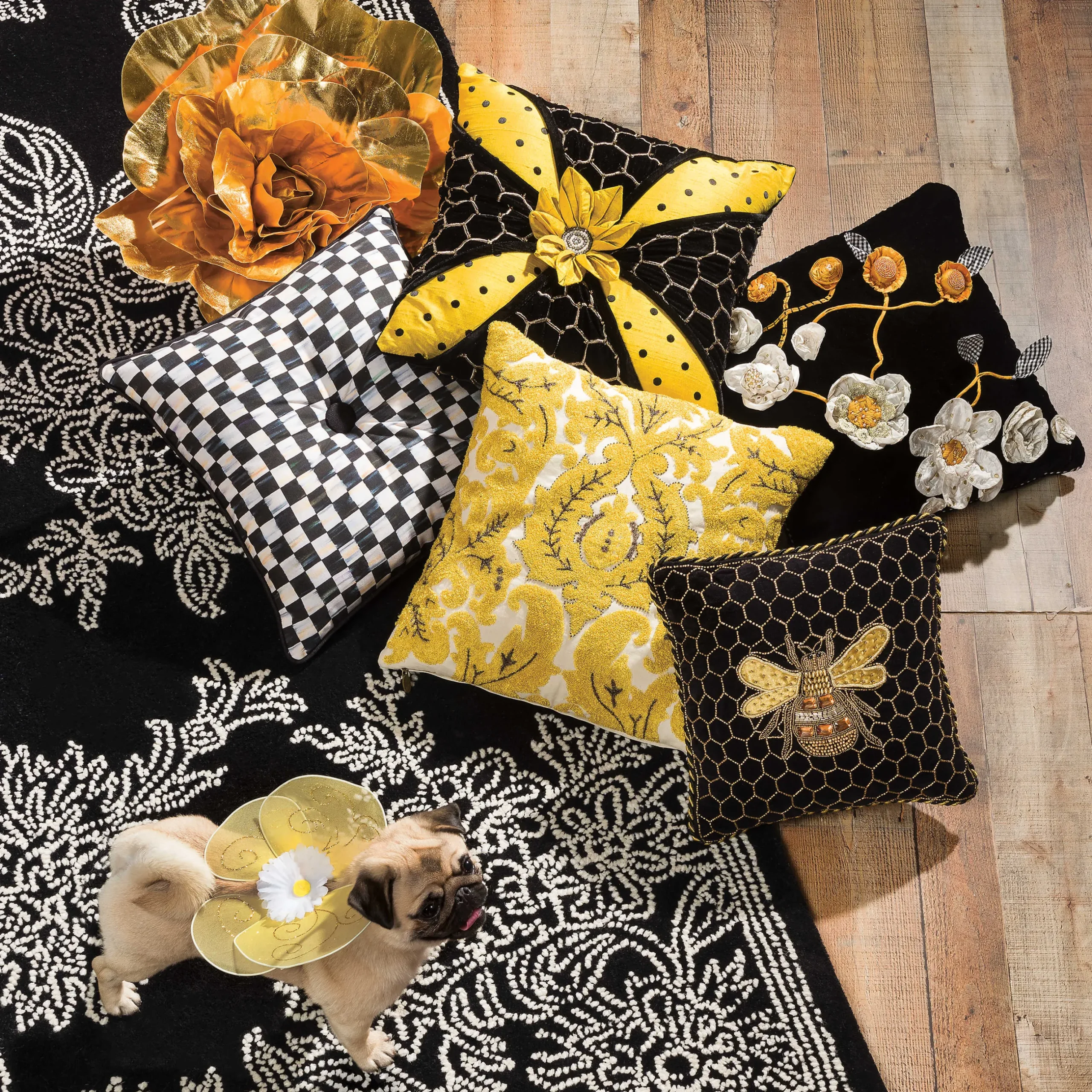 Pillows, Throws, & Cushions|MacKenzie-Childs Queen Bee Black Throw Pillow