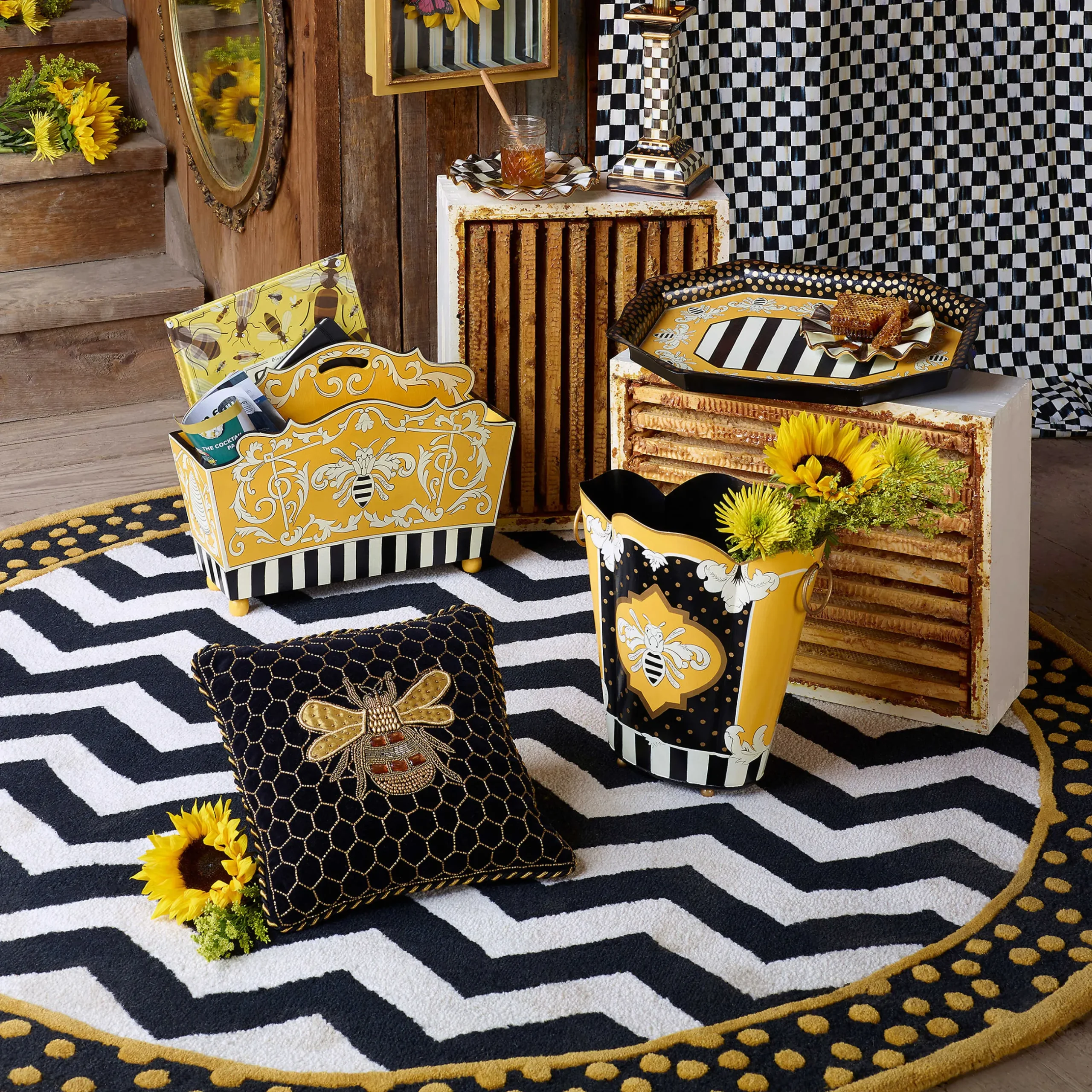 Pillows, Throws, & Cushions|MacKenzie-Childs Queen Bee Black Throw Pillow