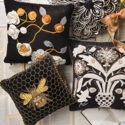 Pillows, Throws, & Cushions|MacKenzie-Childs Queen Bee Black Throw Pillow