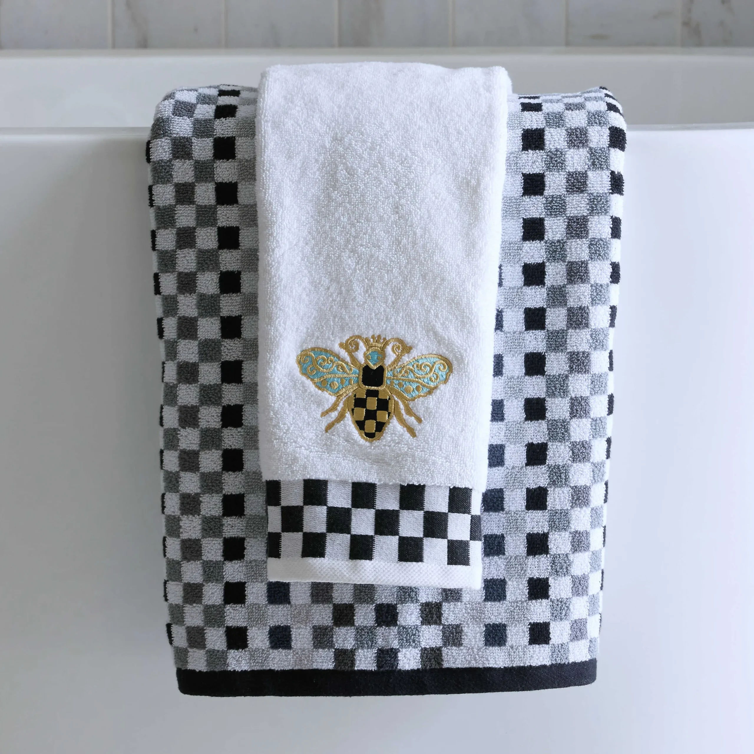 Bath & Bath Accessories|MacKenzie-Childs Queen Bee Check Hand Towel