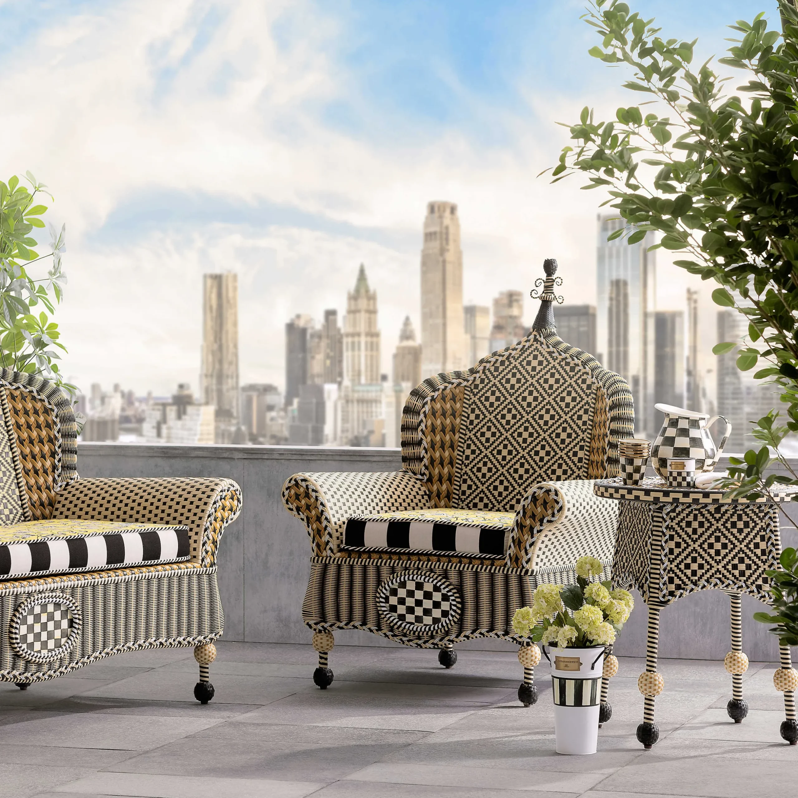 Outdoor|Spring|MacKenzie-Childs Queen Bee Courtyard Outdoor Wing Chair