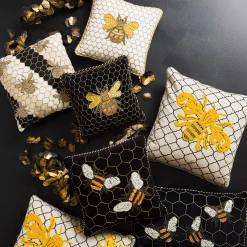Spring|Pillows, Throws, & Cushions|MacKenzie-Childs Queen Bee Ivory Throw Pillow