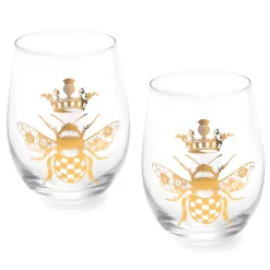 Drinkware|Bar Entertaining|MacKenzie-Childs Queen Bee Stemless Wine Glasses, Set of 4