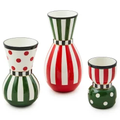 Holiday|Greenery & Florals|MacKenzie-Childs Red  Green Ceramic Vases, Set of 3