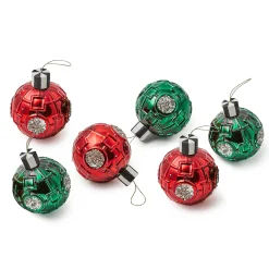 Holiday|MacKenzie-Childs Red  Green Metallic Glass Ball Ornaments, Set of 6
