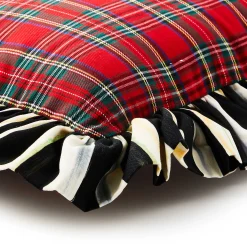 Pillows, Throws, & Cushions|MacKenzie-Childs Red Tartan  Stripe Ruffle Lumbar Pillow