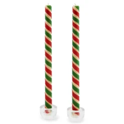 Candles & Fragrances|Table Accessories|MacKenzie-Childs Ribbon Red Green Dinner Candles, Set of 2