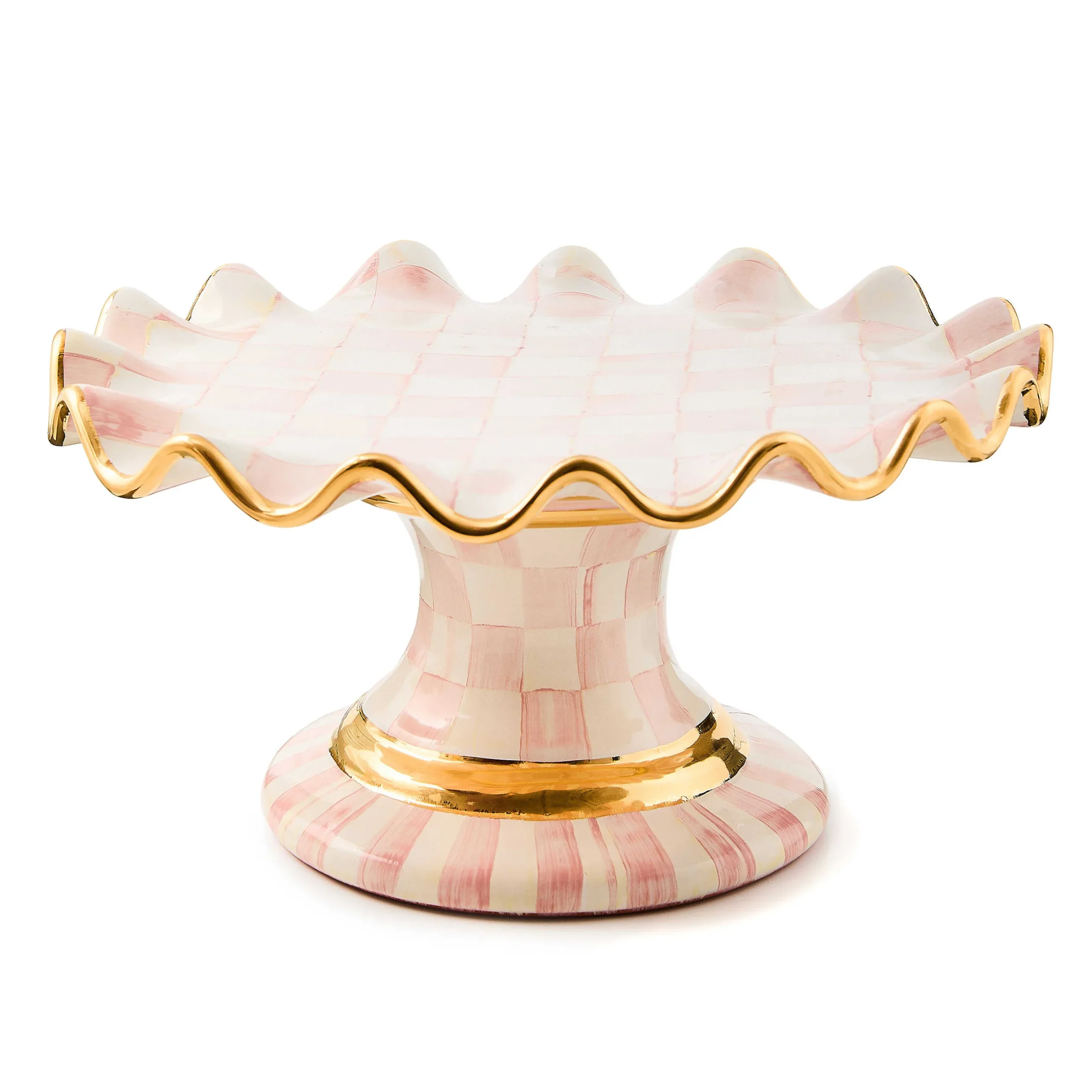 Fall Entertaining|Serveware|MacKenzie-Childs Rosy Check Ceramic Fluted Cake Stand