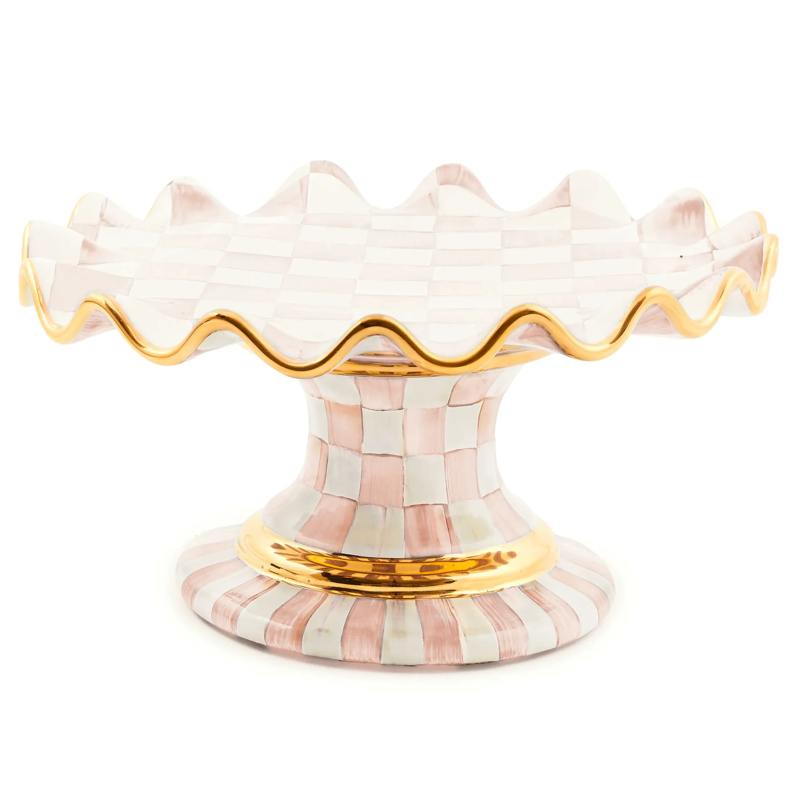 Fall Entertaining|Serveware|MacKenzie-Childs Rosy Check Ceramic Fluted Cake Stand