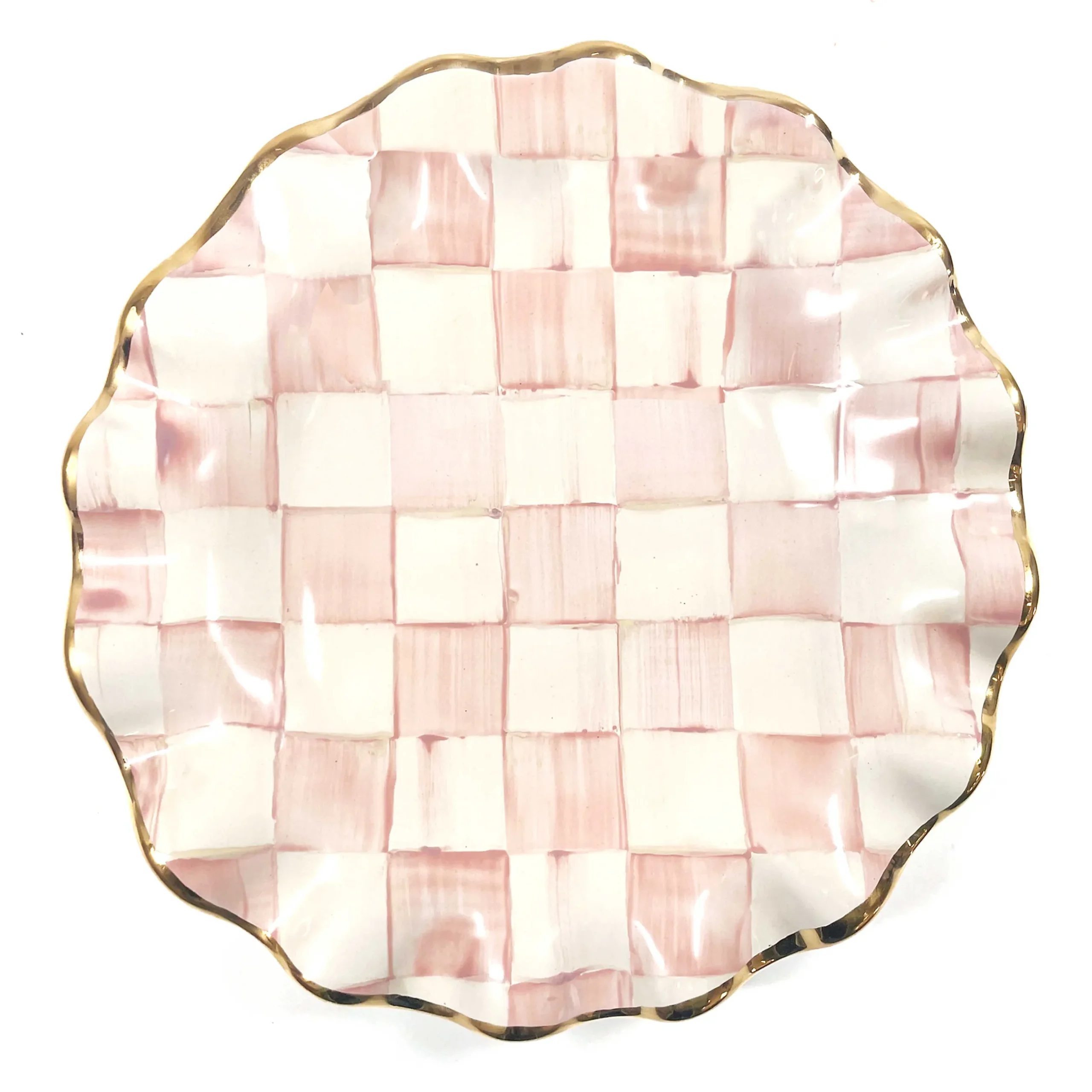 Fall Entertaining|Dinnerware & Flatware|MacKenzie-Childs Rosy Check Ceramic Fluted Dessert Plate