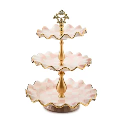 Fall Entertaining|Serveware|MacKenzie-Childs Rosy Check Ceramic Three Tier Sweet Stand