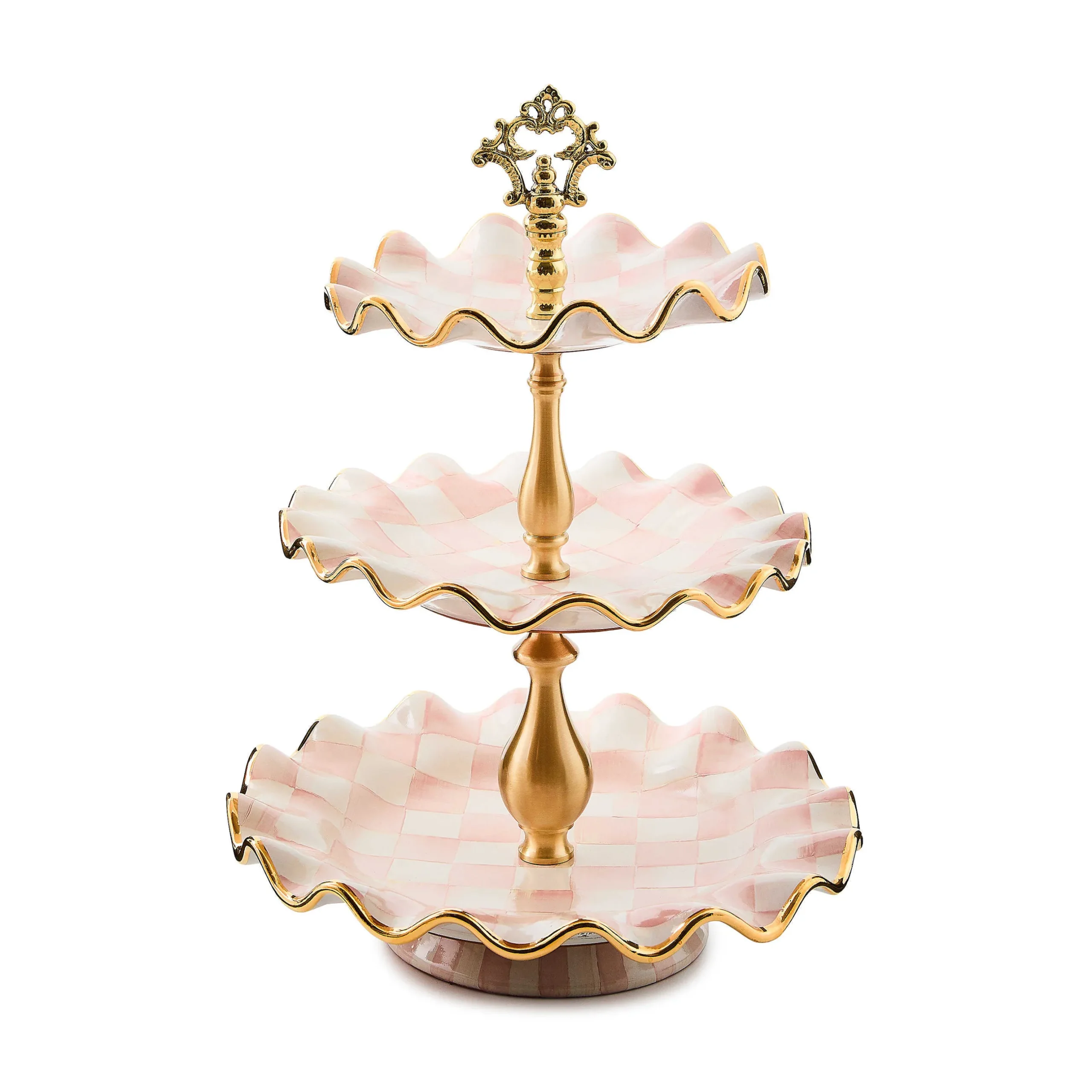 Fall Entertaining|Serveware|MacKenzie-Childs Rosy Check Ceramic Three Tier Sweet Stand