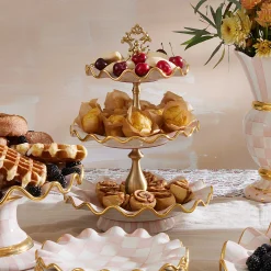 Fall Entertaining|Serveware|MacKenzie-Childs Rosy Check Ceramic Three Tier Sweet Stand