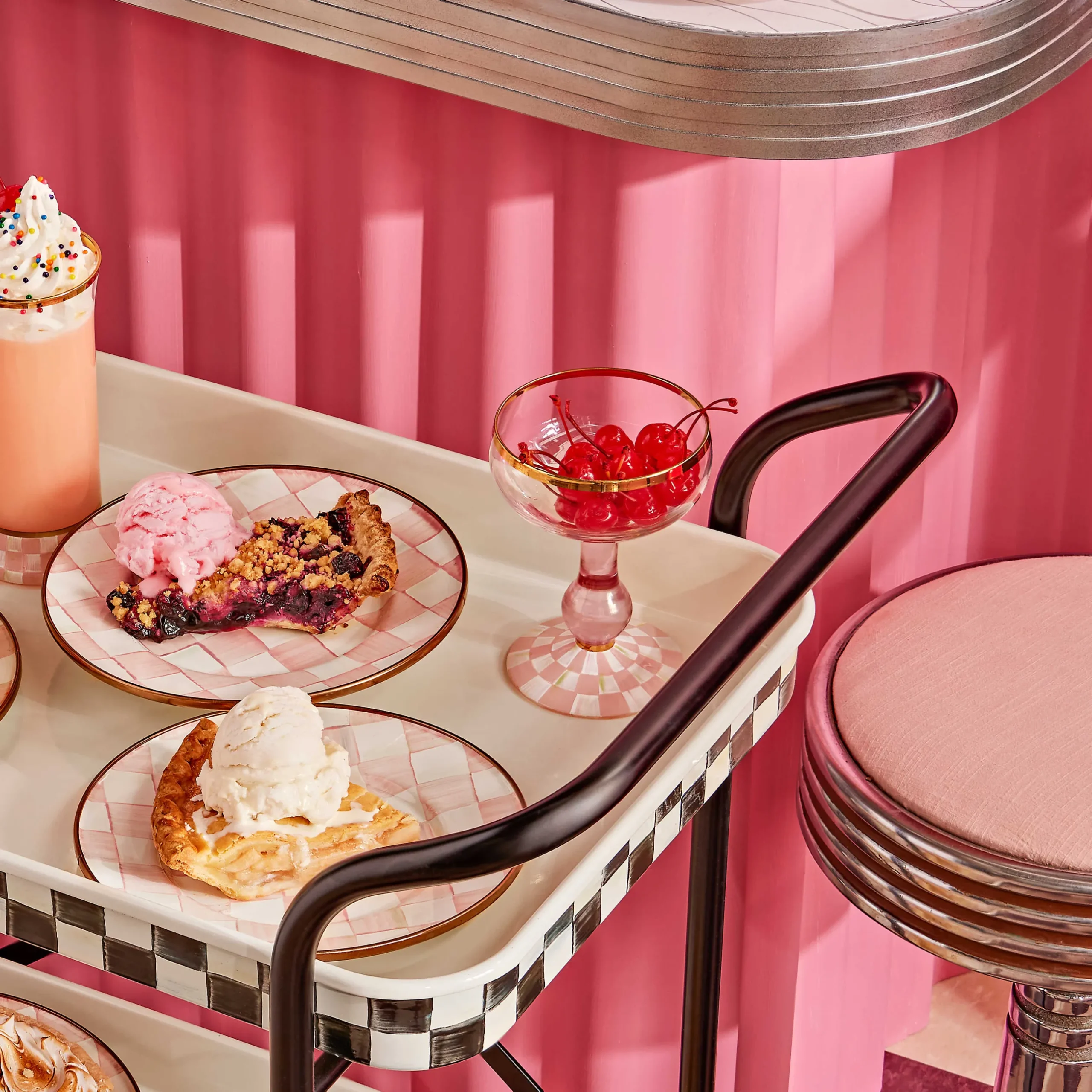 Easter|Spring|MacKenzie-Childs Rosy Check Coupe Glass