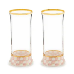 Spring|Drinkware|MacKenzie-Childs Rosy Check Highball Glass, Set of 2