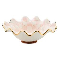 Fall Entertaining|Serveware|MacKenzie-Childs Rosy Check Medium Ceramic Fluted Serving Bowl