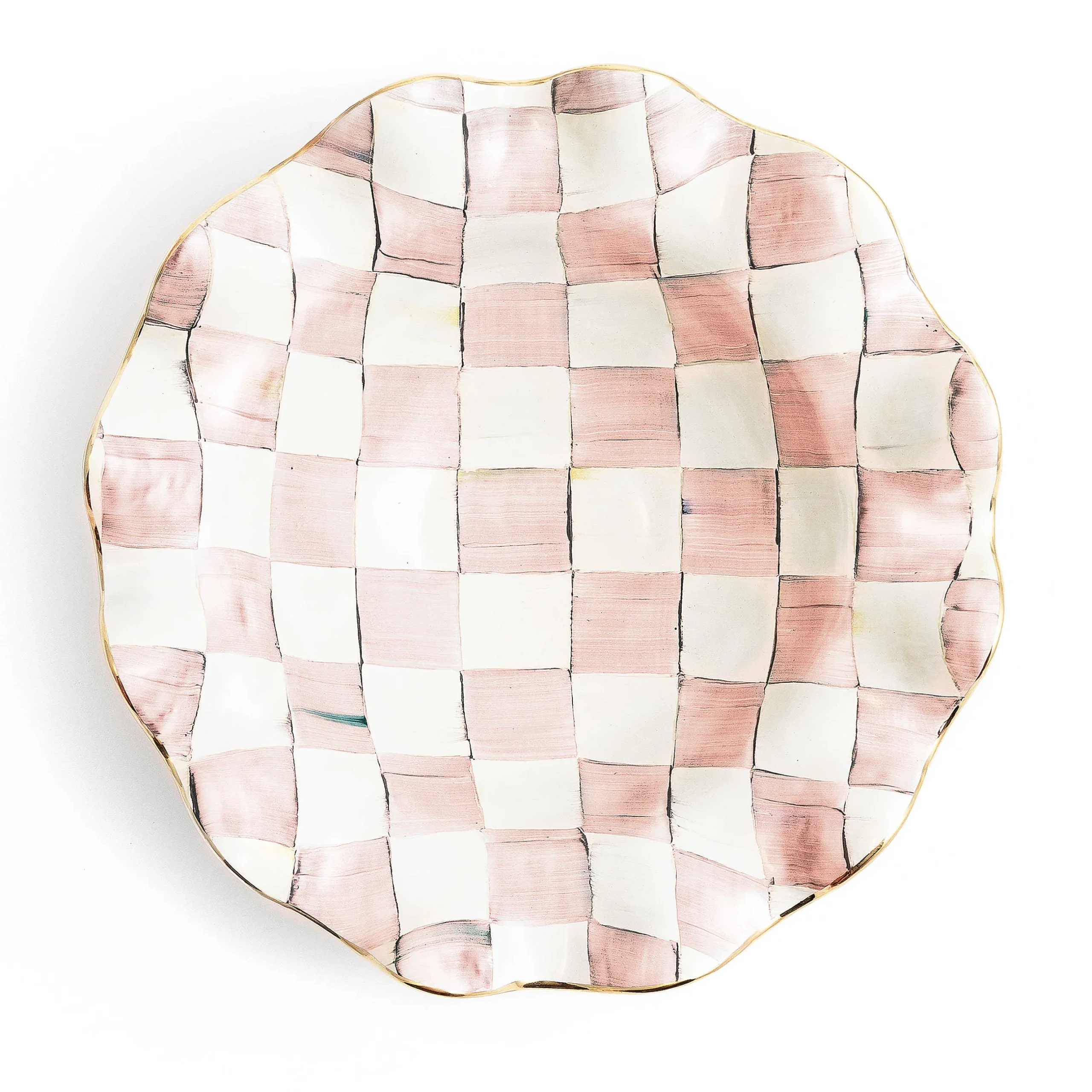 Fall Entertaining|Serveware|MacKenzie-Childs Rosy Check Medium Ceramic Fluted Serving Bowl
