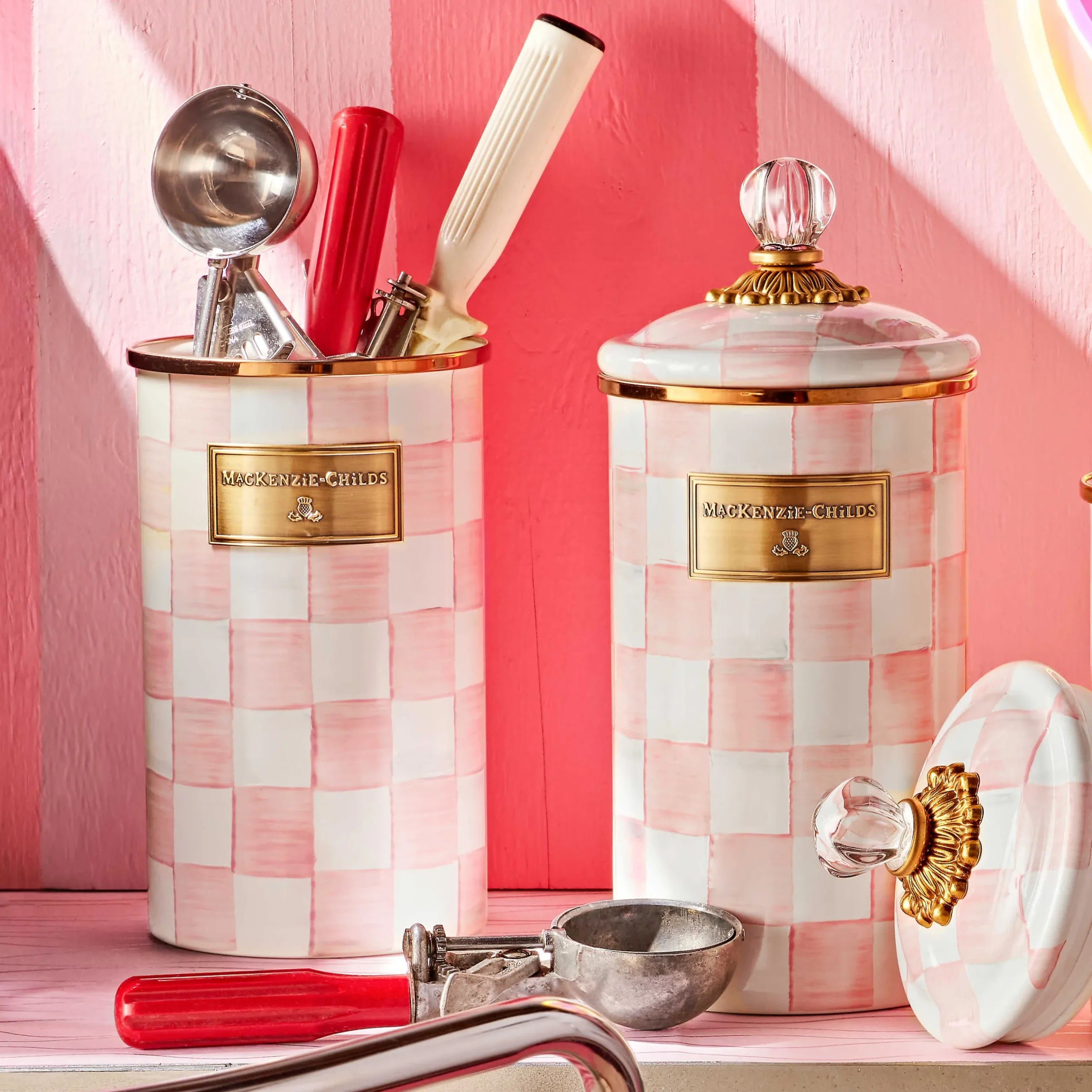 Spring|Kitchen Utensils & Tools|MacKenzie-Childs Rosy Check Utensil Holder