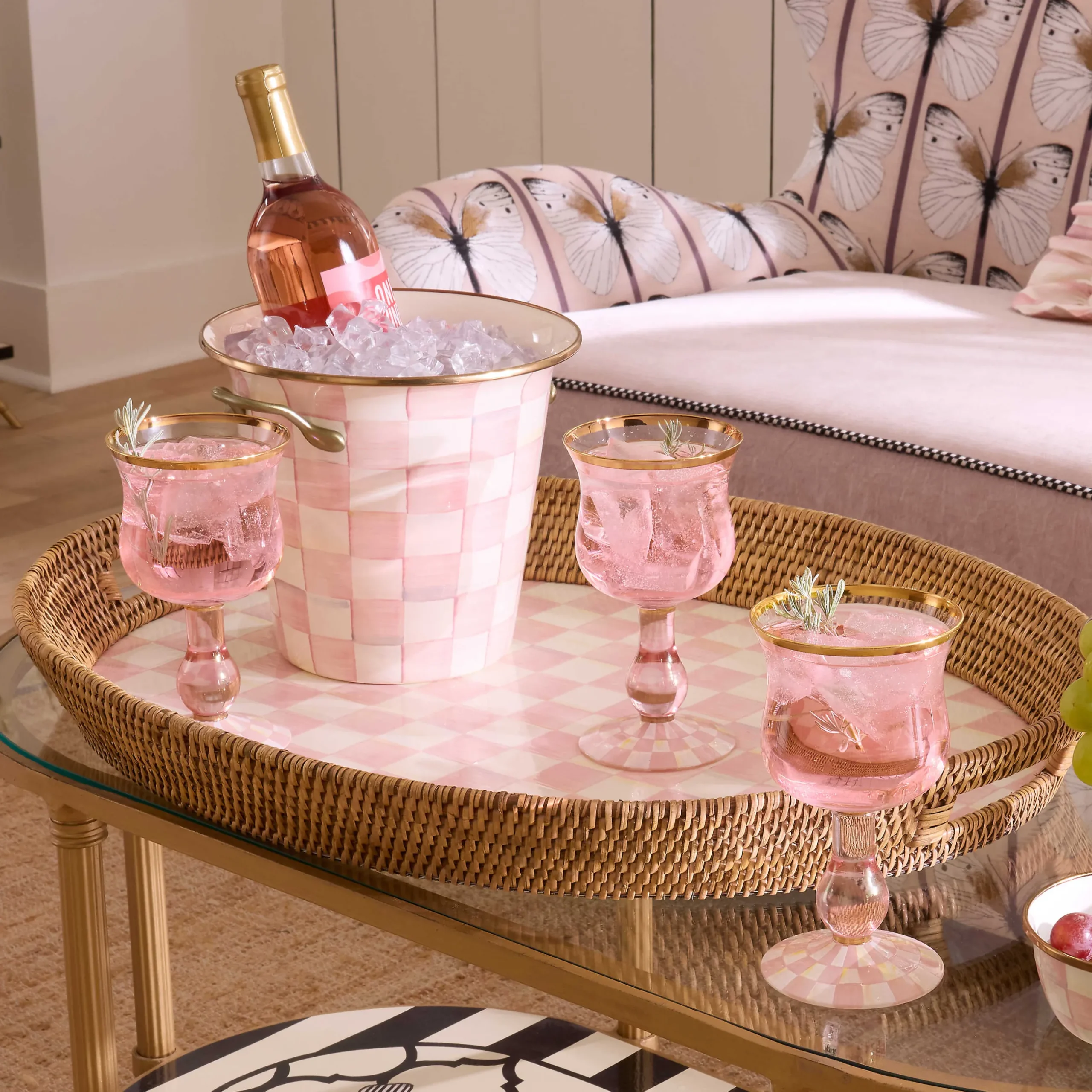 Easter|Spring|MacKenzie-Childs Rosy Check Wine Glass