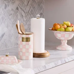 Kitchen Storage & Organization|MacKenzie-Childs Rosy Check Wood Paper Towel Holder