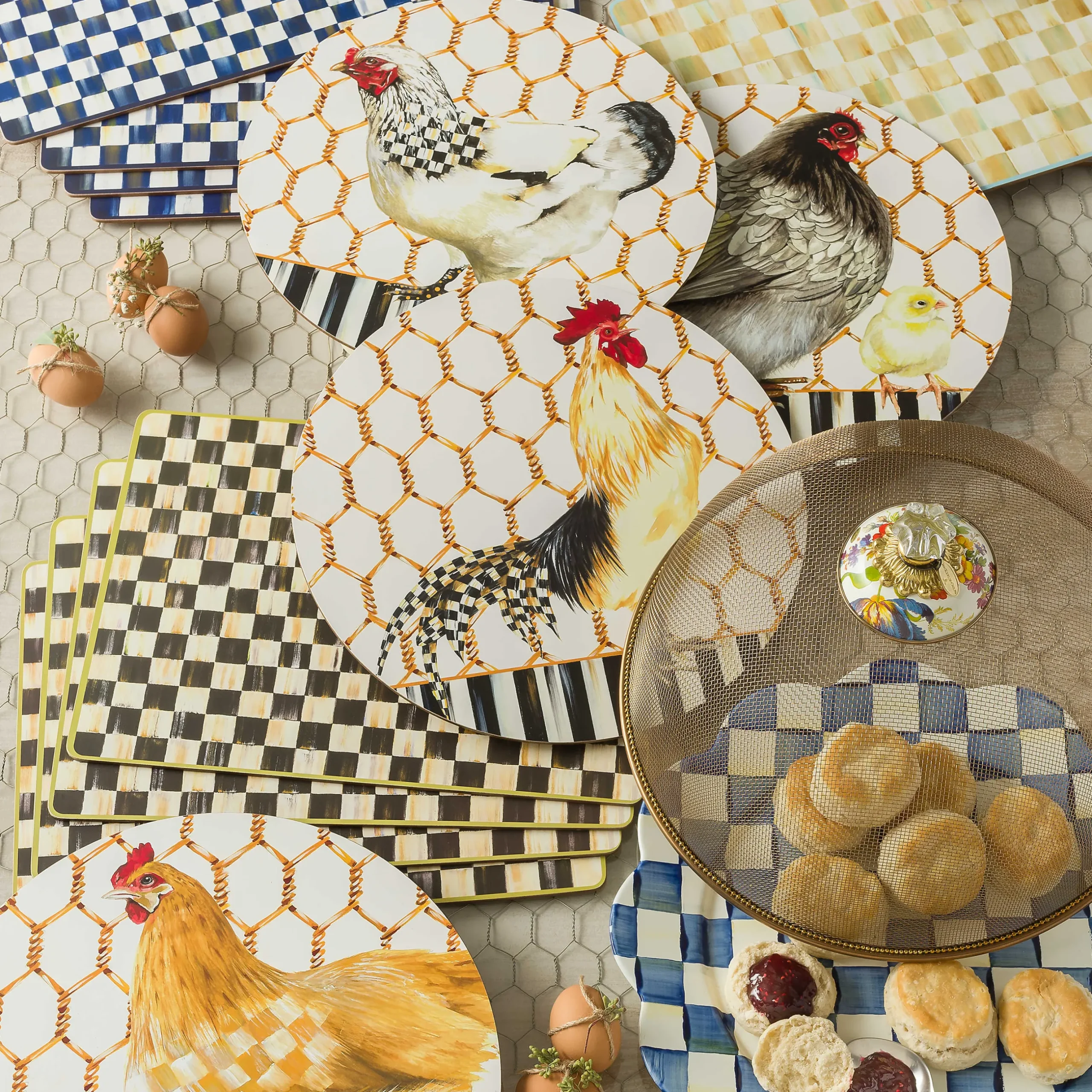 Table Accessories|Kitchen & Table Linens|MacKenzie-Childs Royal Check Cork Back Placemats, Set of 4