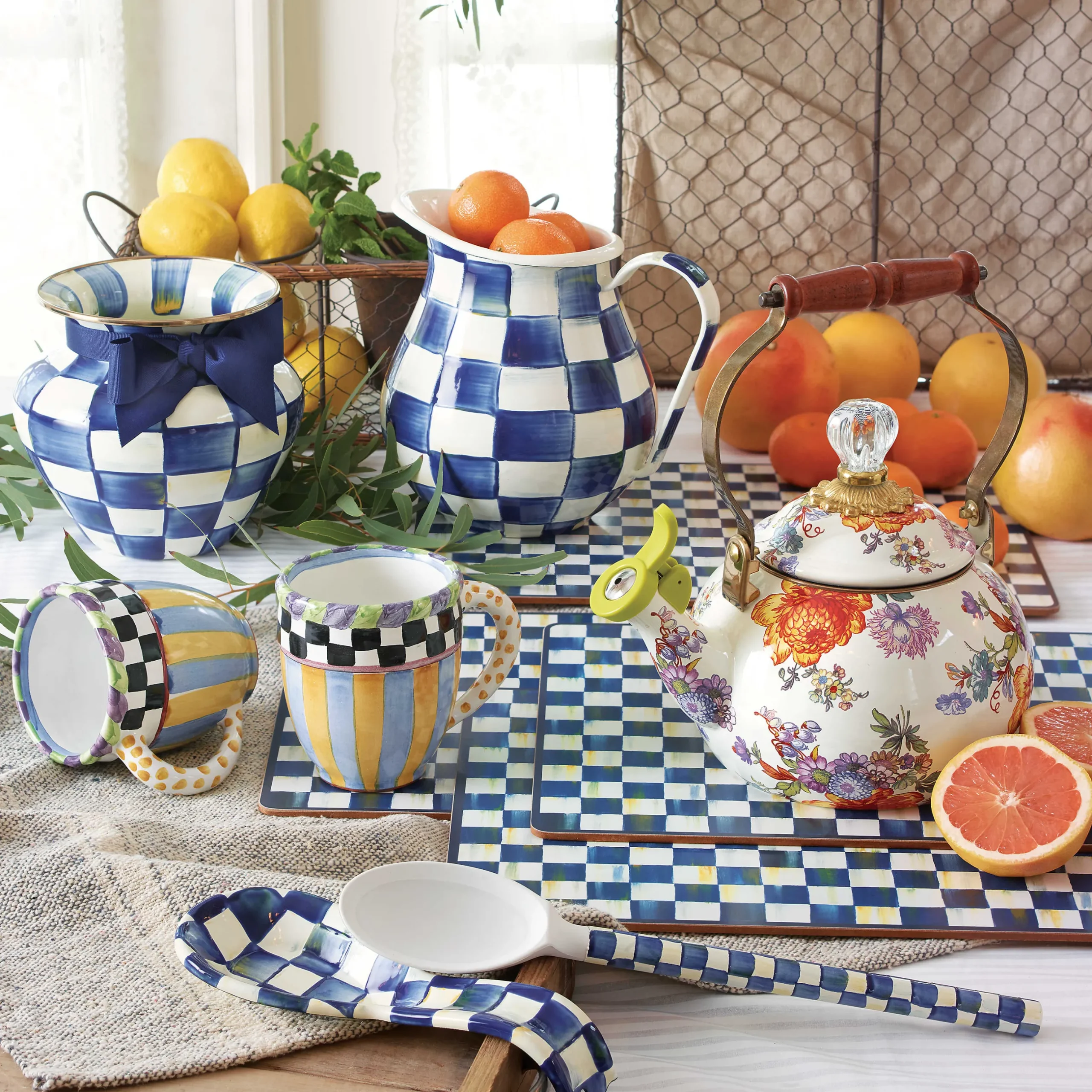 Table Accessories|Kitchen & Table Linens|MacKenzie-Childs Royal Check Cork Back Placemats, Set of 4