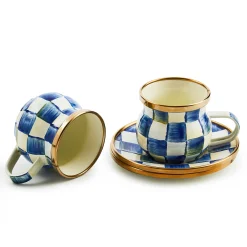 The Coffee Shop|Drinkware|MacKenzie-Childs Royal Check Espresso Cup  Saucer Set
