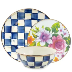 Kitchen & Dining Sets|Dinnerware & Flatware|MacKenzie-Childs Royal Check  Flower Market White Mix - 3-Piece Place Setting