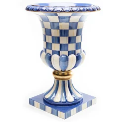 Room Accents|MacKenzie-Childs Royal Check Pedestal Tabletop Urn