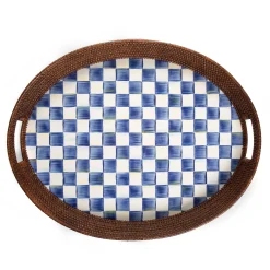 Bar Entertaining|Serveware|MacKenzie-Childs Royal Check Rattan  Enamel Party Serving Tray