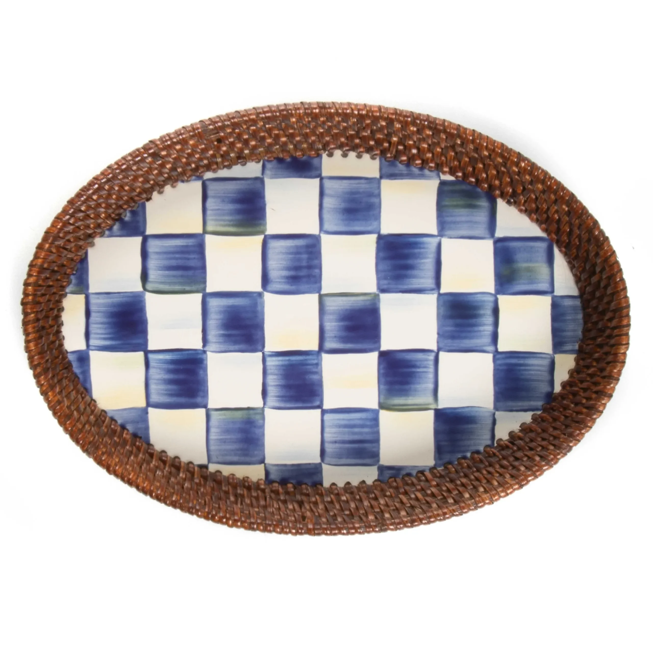 The Coffee Shop|Serveware|MacKenzie-Childs Royal Check Rattan Enamel Small Serving Tray