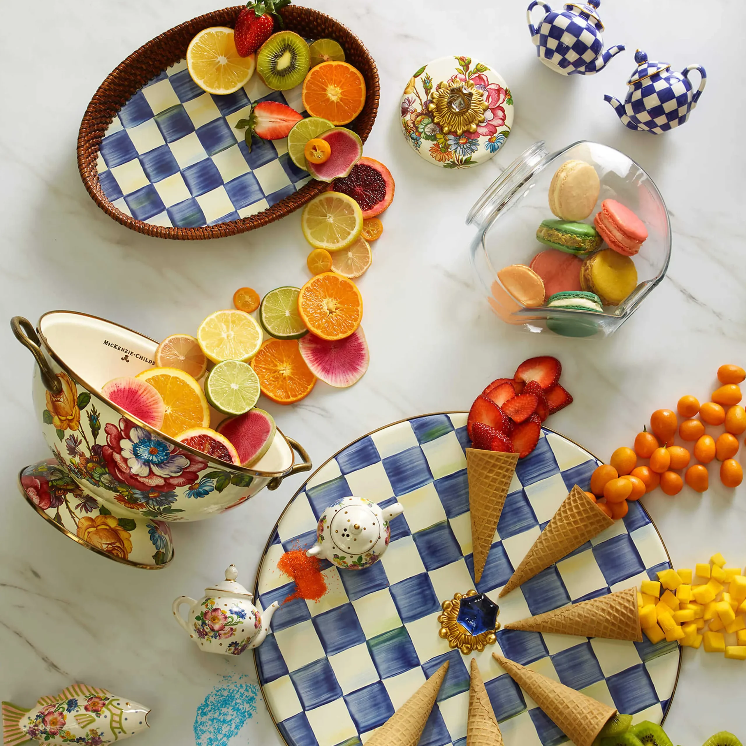The Coffee Shop|Serveware|MacKenzie-Childs Royal Check Rattan Enamel Small Serving Tray