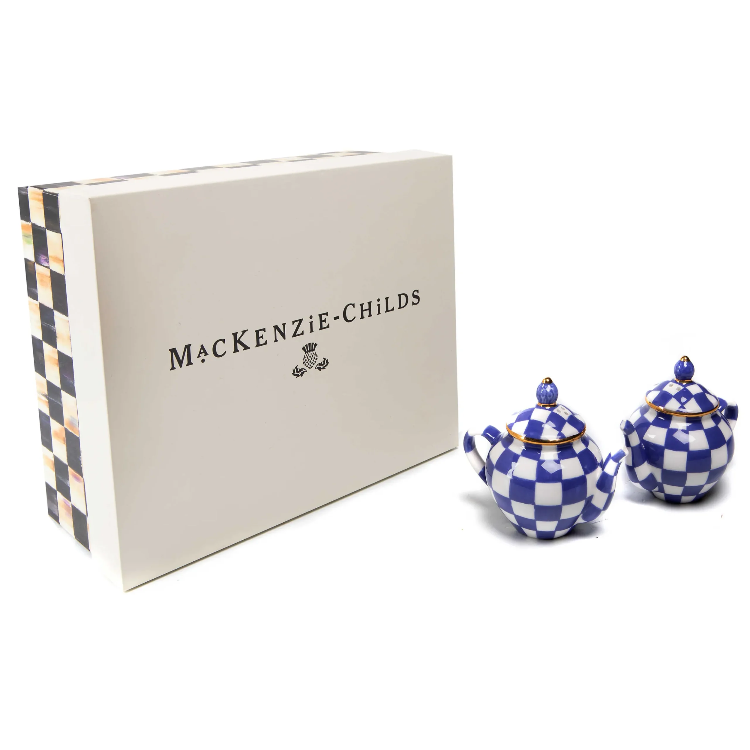 Table Accessories|Serveware|MacKenzie-Childs Royal Check Teapot Salt Pepper Set