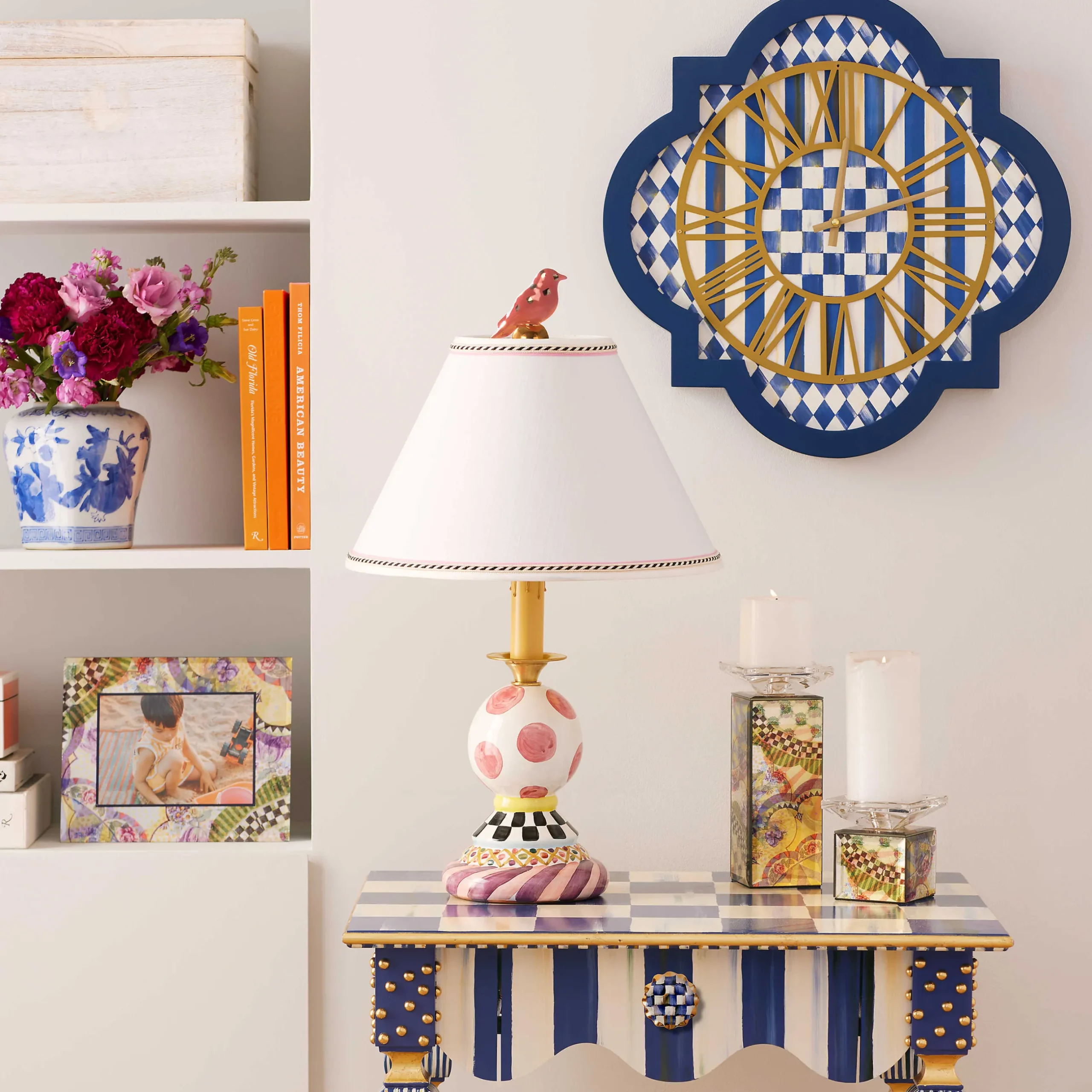 Room Accents|MacKenzie-Childs Royal Check Tile Wall Clock