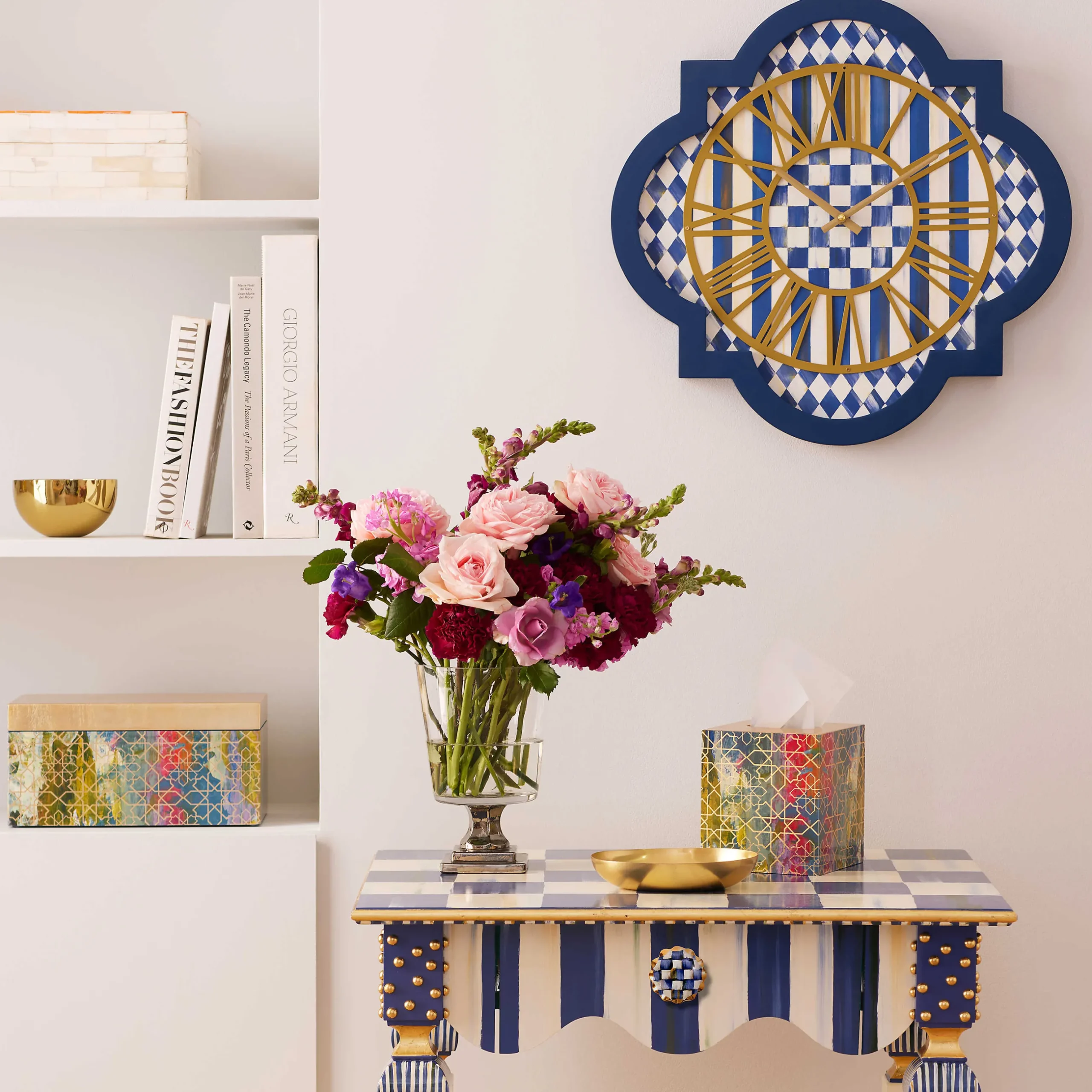 Room Accents|MacKenzie-Childs Royal Check Tile Wall Clock