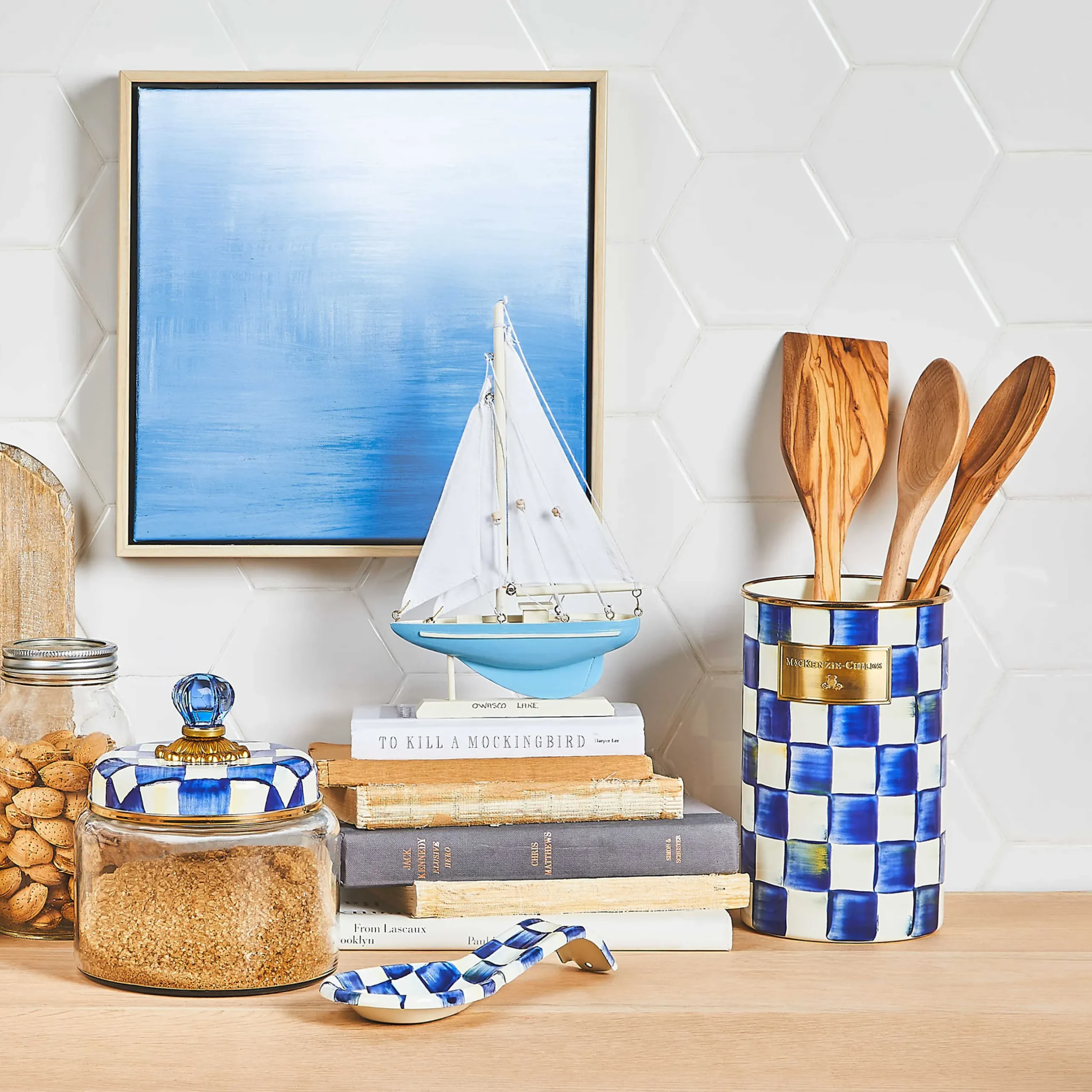 Kitchen Storage & Organization|MacKenzie-Childs Royal Check Utensil Holder