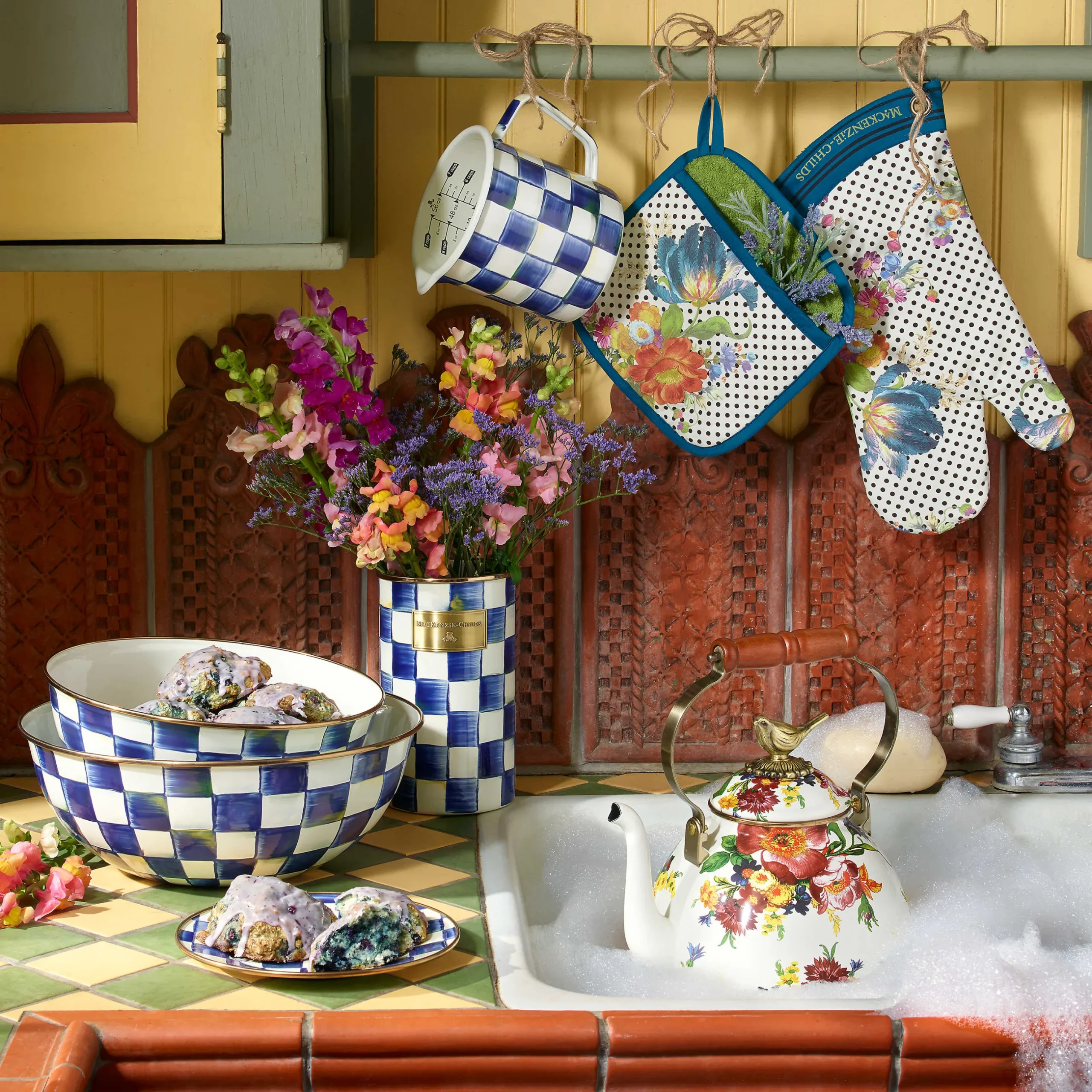 Kitchen Storage & Organization|MacKenzie-Childs Royal Check Utensil Holder
